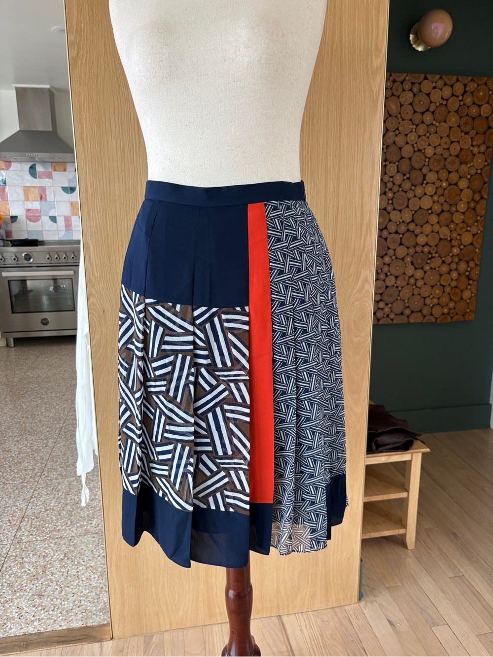 Diane Von Furstenberg Navy and Red Geometric Panel Skirt